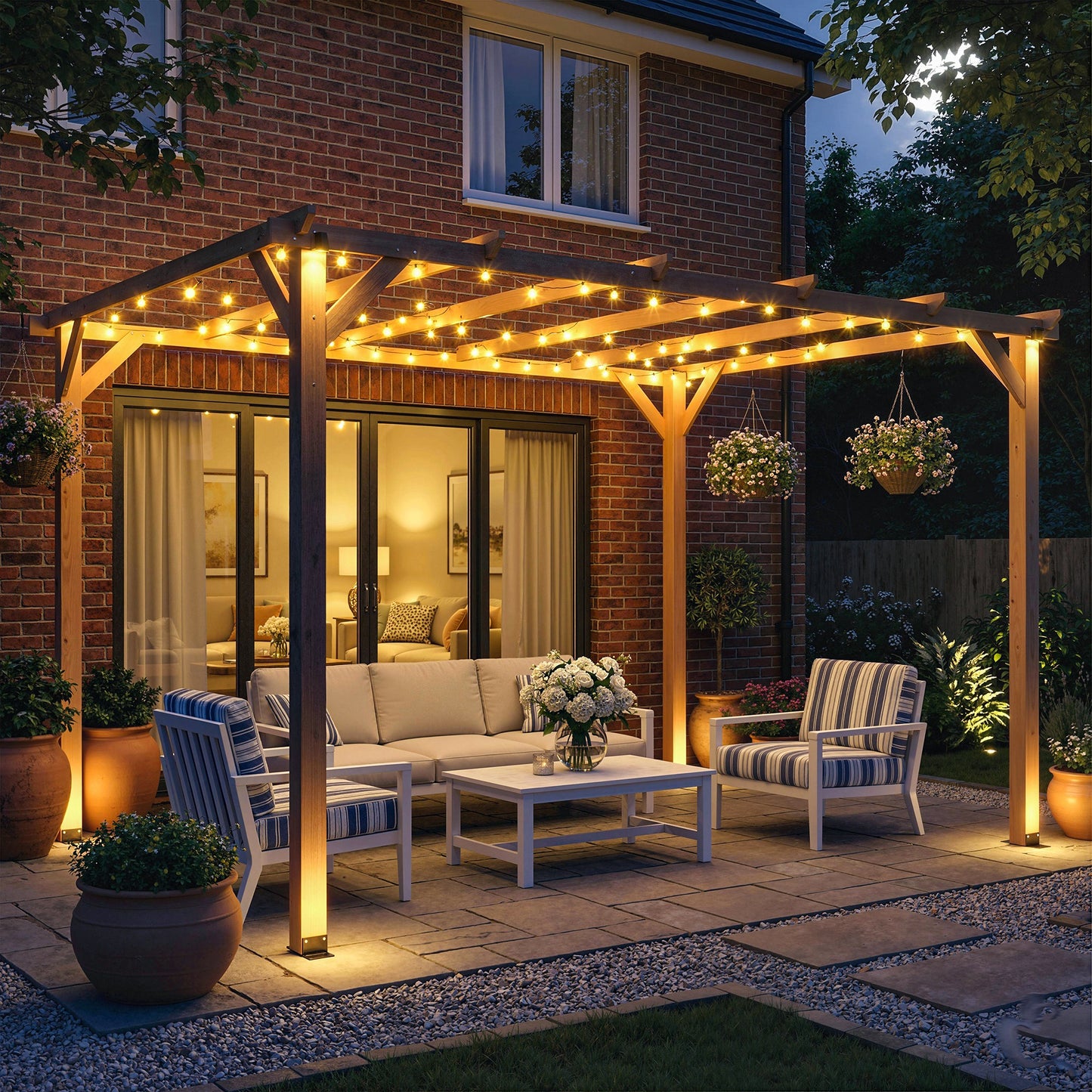 10' x 13' Wooden Pergola, Outdoor Pergola Gazebo Grape Trellis with Triangle Supports, Concrete Anchors, Nature Wood