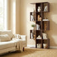 5-Tier Bookshelf, S Shaped Geometric Bookcase with 15 Compartments, Brown Wood Grain