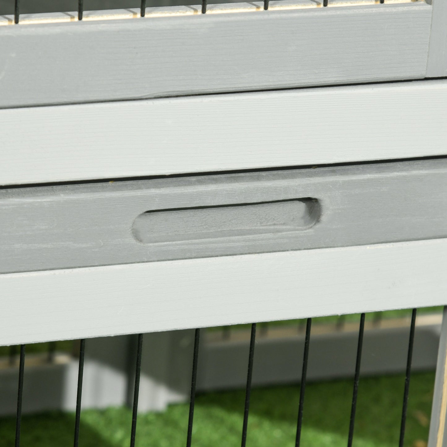 Wood Rabbit Hutch w/ Ramp, Openable Roof, Pull-out Tray, Light Grey