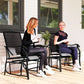 Double Patio Glider Chair with Glass Top Center Table, Outdoor Glider Loveseat with High Back, All Weather Breathable Mesh Fabric for Garden, Backyard, Deck, Black
