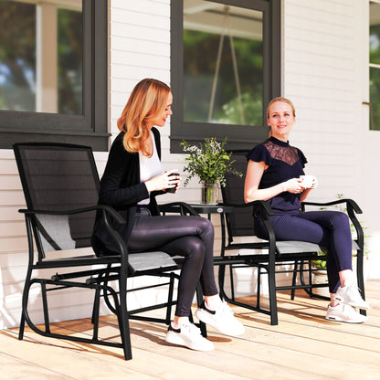 Black Double Glider Chair with Glass Top Table