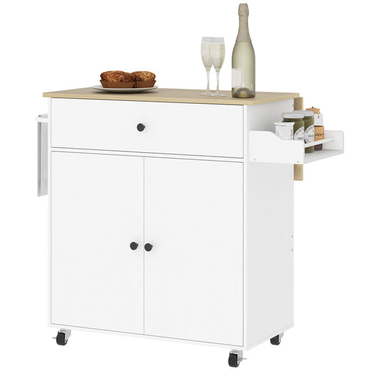 Rolling Kitchen Island with Drop Leaf and Drawer - White