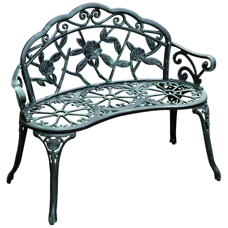 40" Cast Aluminum Antique Rose Loveseat Bench