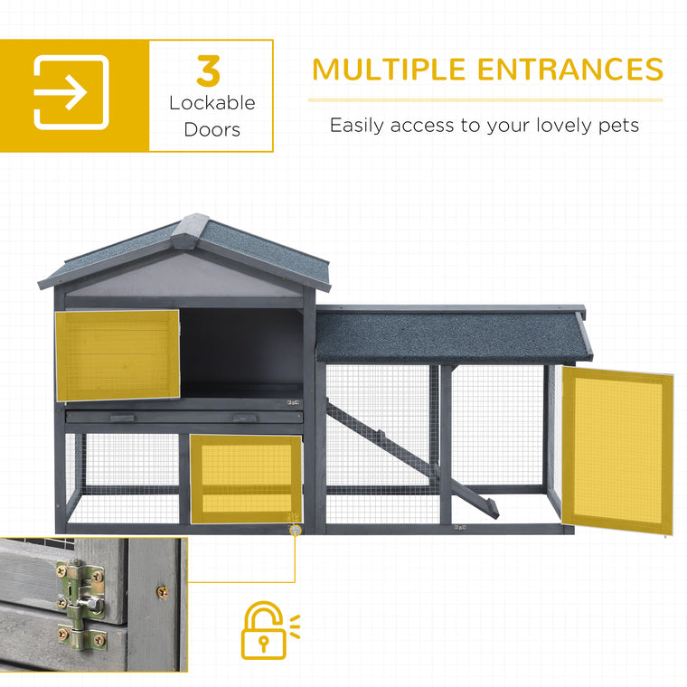 Dark Grey Wood Rabbit Hutch with Asphalt Roof & Ramp