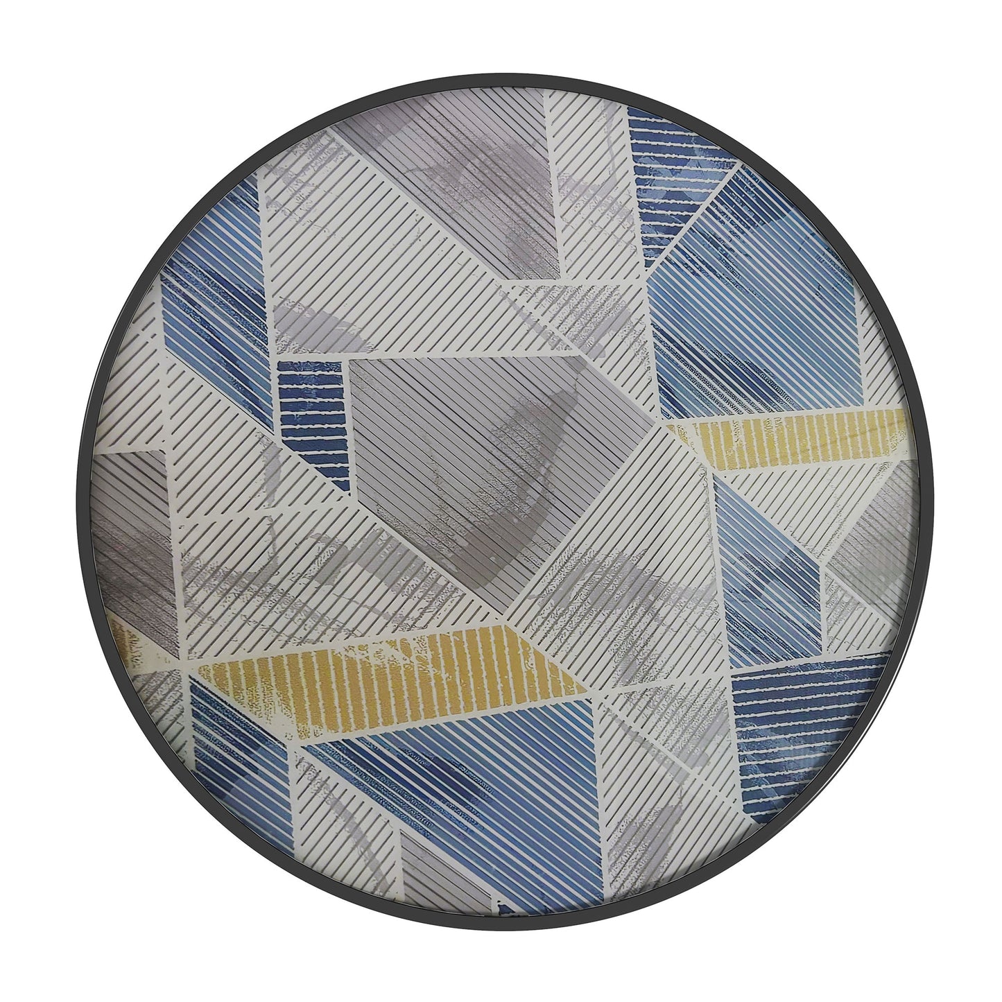 23.6" Round Patio Table, Outdoor Side Table with Glass Printed Top, Multicolour
