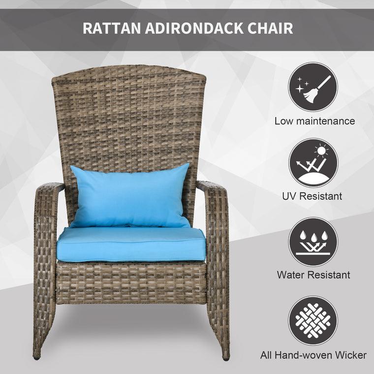 Blue PE Rattan Adirondack Chair with Cushions & Armrests