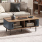 Nordic Side Table with Fluted Tambour Sliding Doors and Steel Legs, Coffee Table with Storage for Living Room, Black
