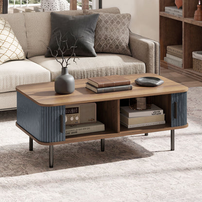 Coffee Table with Fluted Sliding Doors & Storage