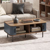 Nordic Side Table with Fluted Tambour Sliding Doors and Steel Legs, Coffee Table with Storage for Living Room, Black