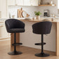 Adjustable Bar Stools Set of 2, Upholstered Kitchen Stools with Swivel Seat, Steel Frame, Footrest, Black