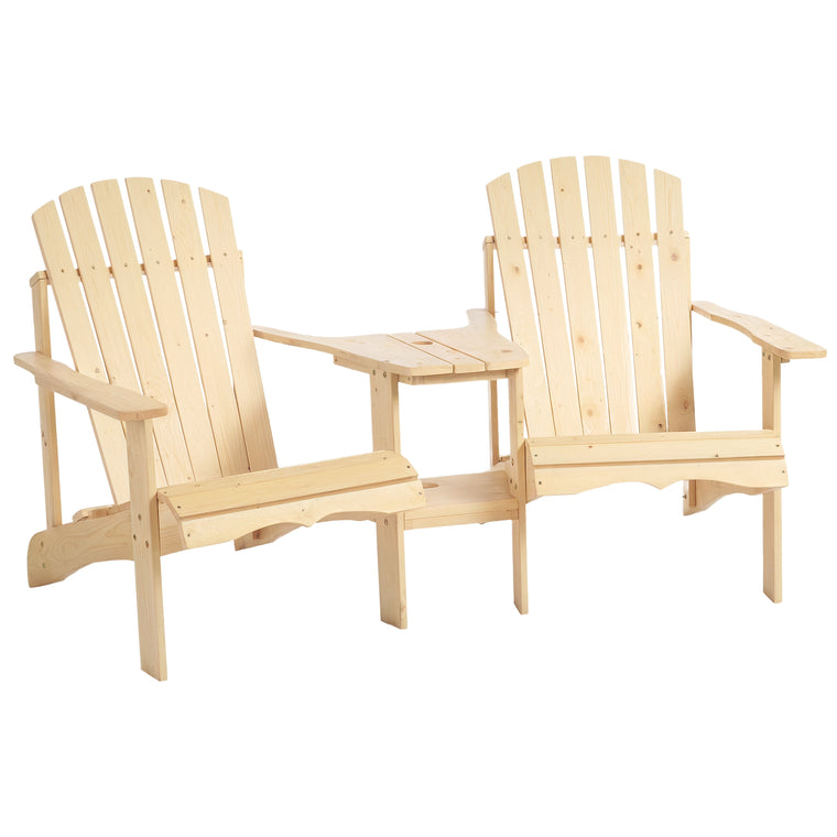 Natural Wood Adirondack Tete-a-Tete Bench with Table