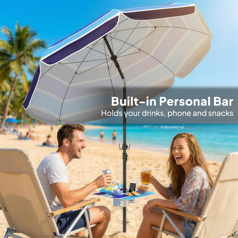 78" Multicolor Beach Umbrella with Foldable Table