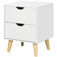 Modern Bedside Table, Nightstand with 2 Drawers and Pine Wood Legs for Bedroom, Living Room, White