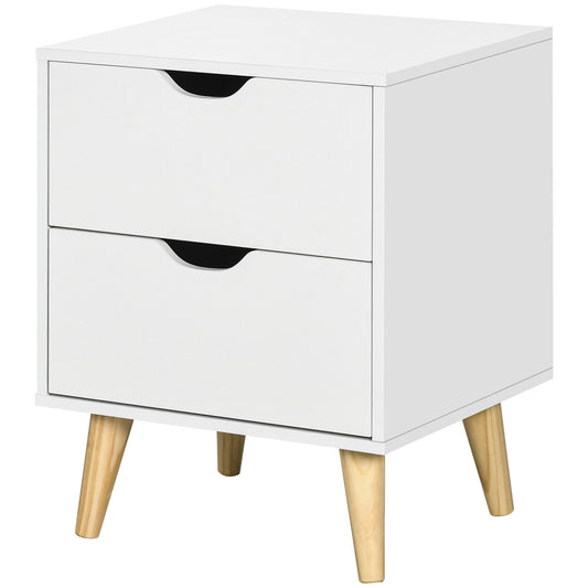 Nightstand with 2 Drawers and Wood Legs - White