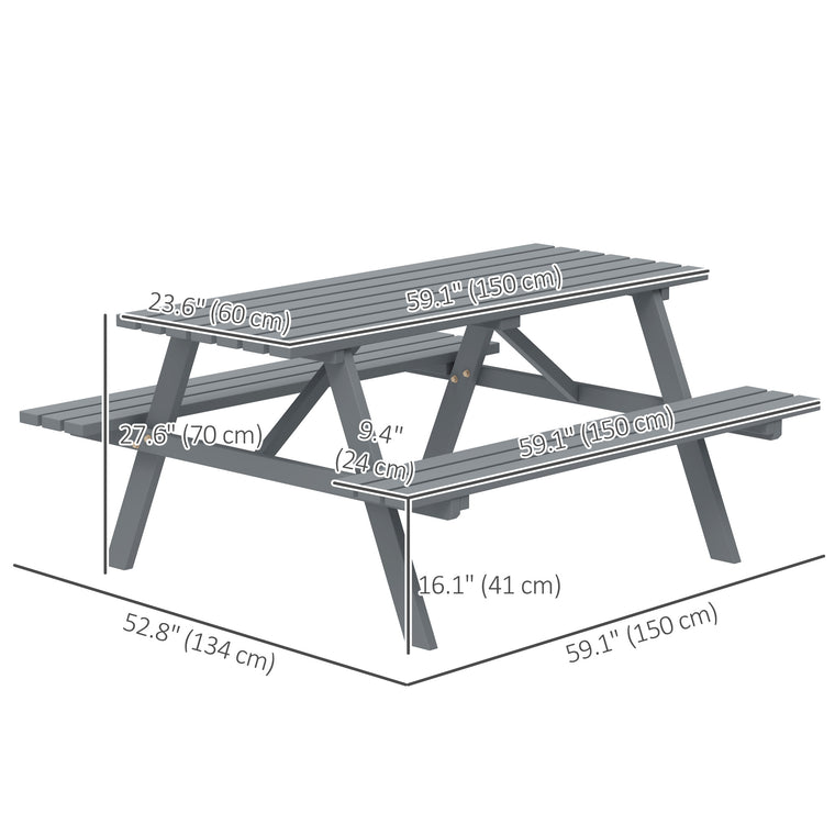 Wood Picnic Table and Bench Set with Umbrella Hole - Grey