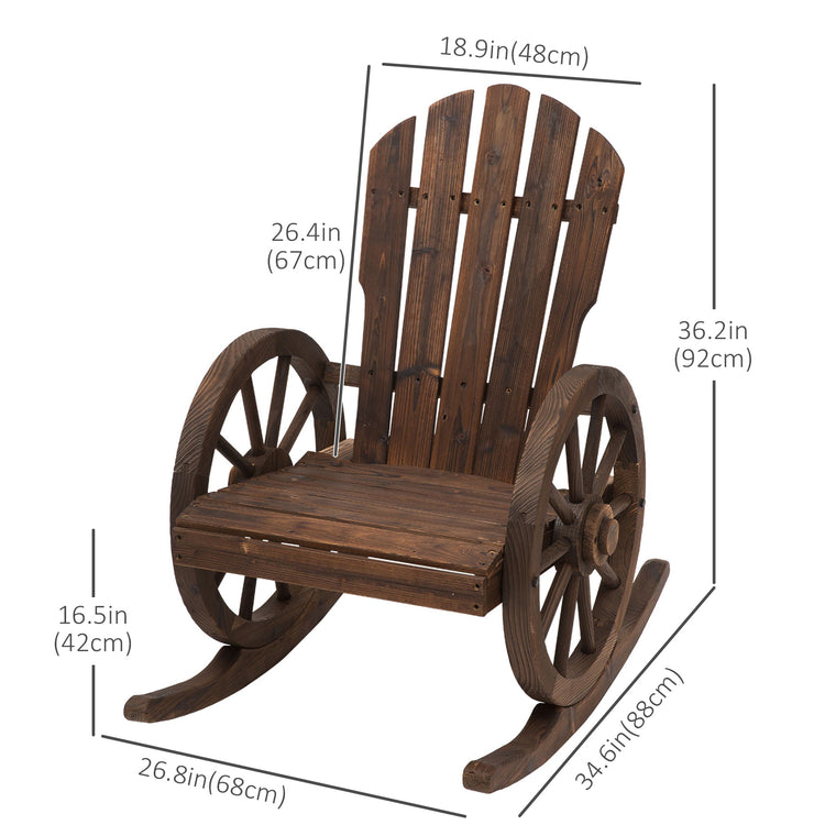 Carbonized Wooden Wagon Rocking Chair with Wheel Arms