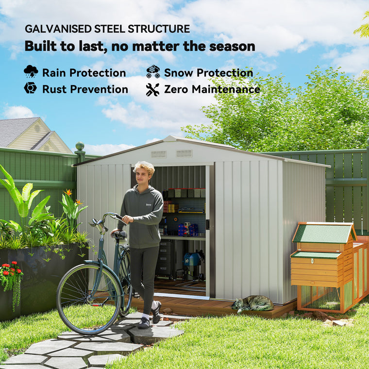 9.1' x 6.4' x 6.3' Metal Garden Tool Shed with Double Doors