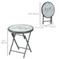 18" Outdoor Round Folding Table, Garden Side Table with Tempered Glass Top for Camping, Party, Weddings, White