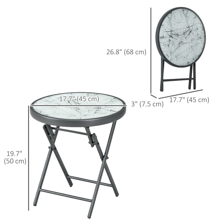 18" White Round Folding Side Table with Glass Top
