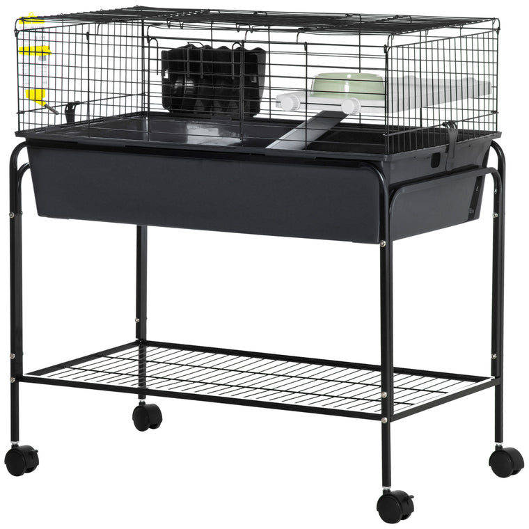 35" Dark Grey Rolling Guinea Pig Cage with Detachable Stand