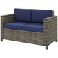 Wicker Outdoor Sofa, All Weather Patio Couch Loveseat with Cushions for Balcony, Deck, Garden, Poolside, Dark Blue
