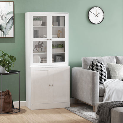 71" Tall Bookcase Cabinet with Doors - White