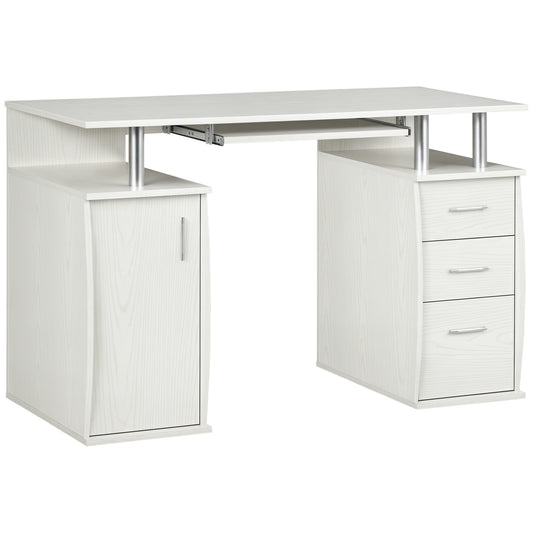 47" Computer Desk with Keyboard Tray and Drawers - White