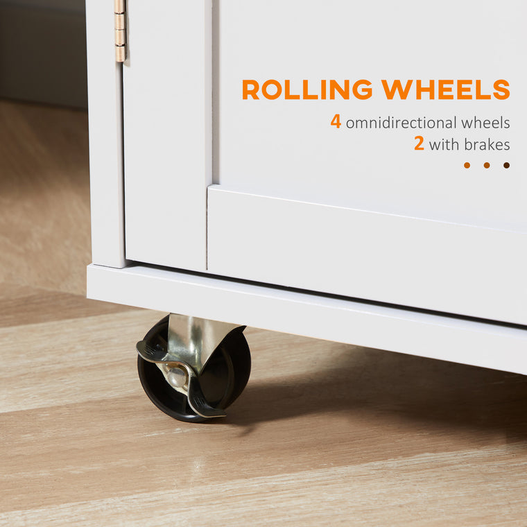 Rolling Kitchen Island with Wood Top and Drawers - White