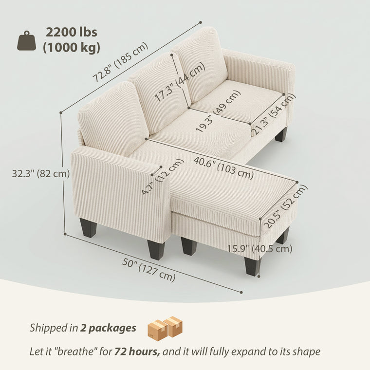 L-Shaped Sectional with Changeable Chaise or Ottoman