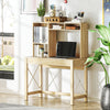 Computer Desk with Hutch, Home Office Table with Storage Shelves and Open Compartments for Writing, Work, Oak