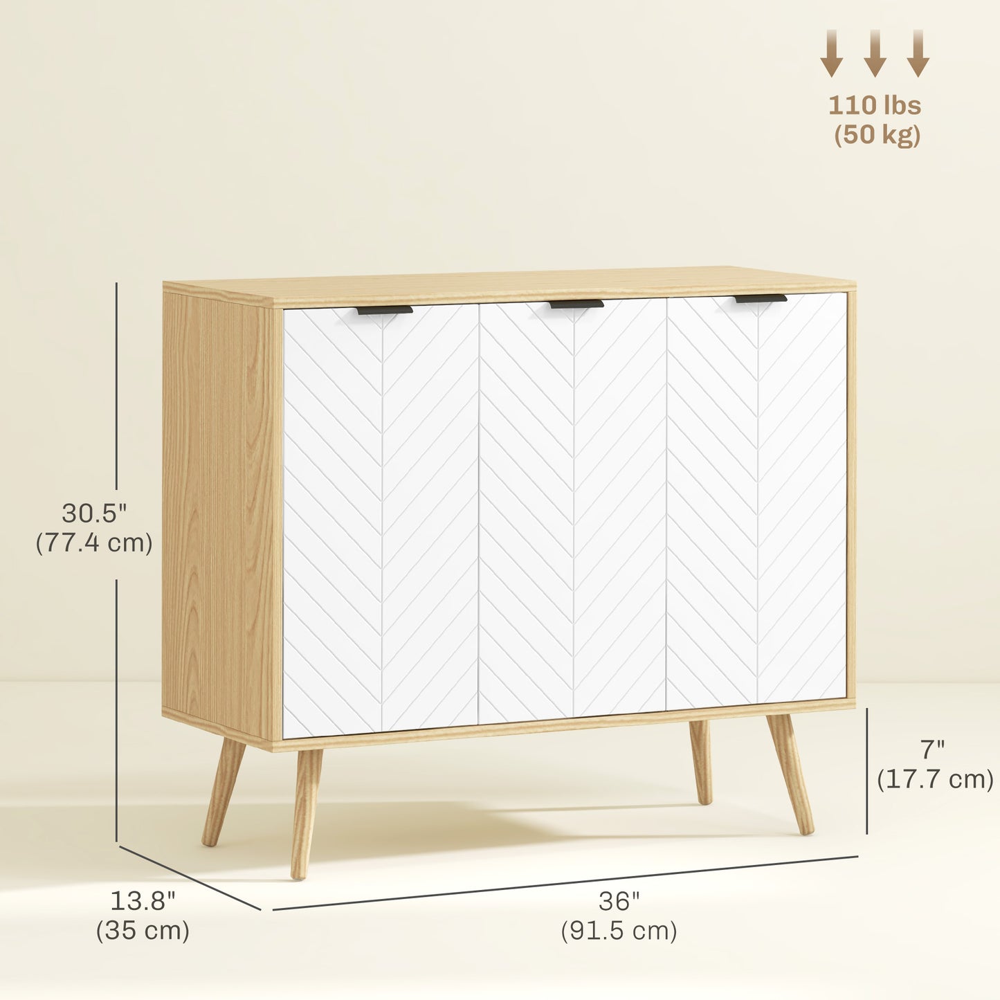 Modern Sideboard and Buffet, Dining Room Cabinet with Adjustable Shelves for Kitchen, Living Room, Natural