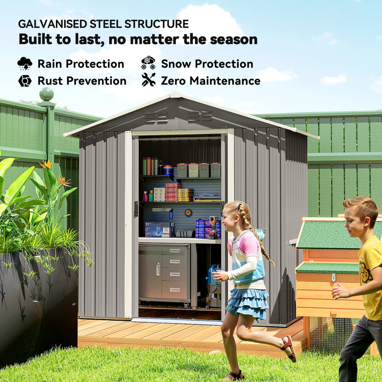 6.5' x 3.5' Metal Garden Shed with Double Sliding Doors and Vents