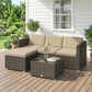 3 Pieces Patio Furniture Set with Cushions, Outdoor PE Rattan Wicker Conversation Corner Sofa Set, Khaki