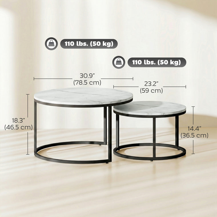 Nesting Coffee Table Set of 2 with Metal Base