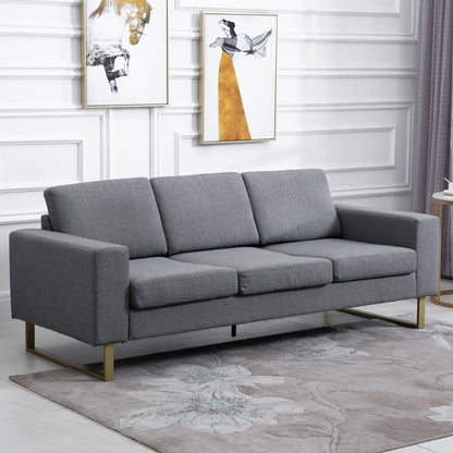 3-Seater Linen Sofa with Steel Legs - Dark Grey
