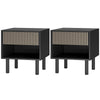 Bedside Table Set of 2 with Drawer and Shelf - Black