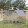 Chicken Run Outdoor, Galvanized Large Metal Chicken Coop Cage, Walk-in Enclosure Poultry Hen Run House Playpen Rabbit Hutch with Flat Roof, Cover