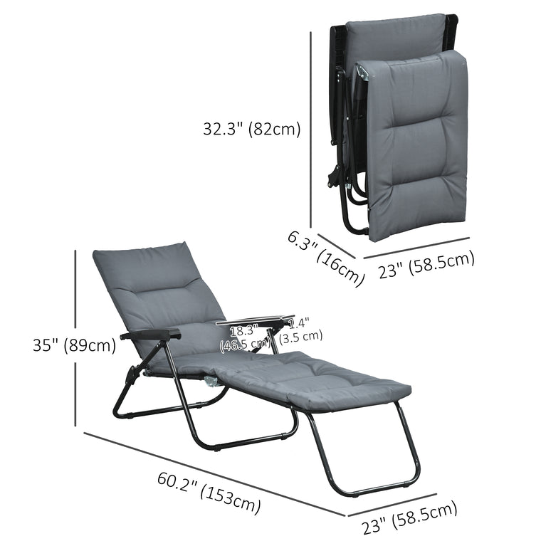 Foldable Sun Lounger with 6-Position Adjustable Back - Grey