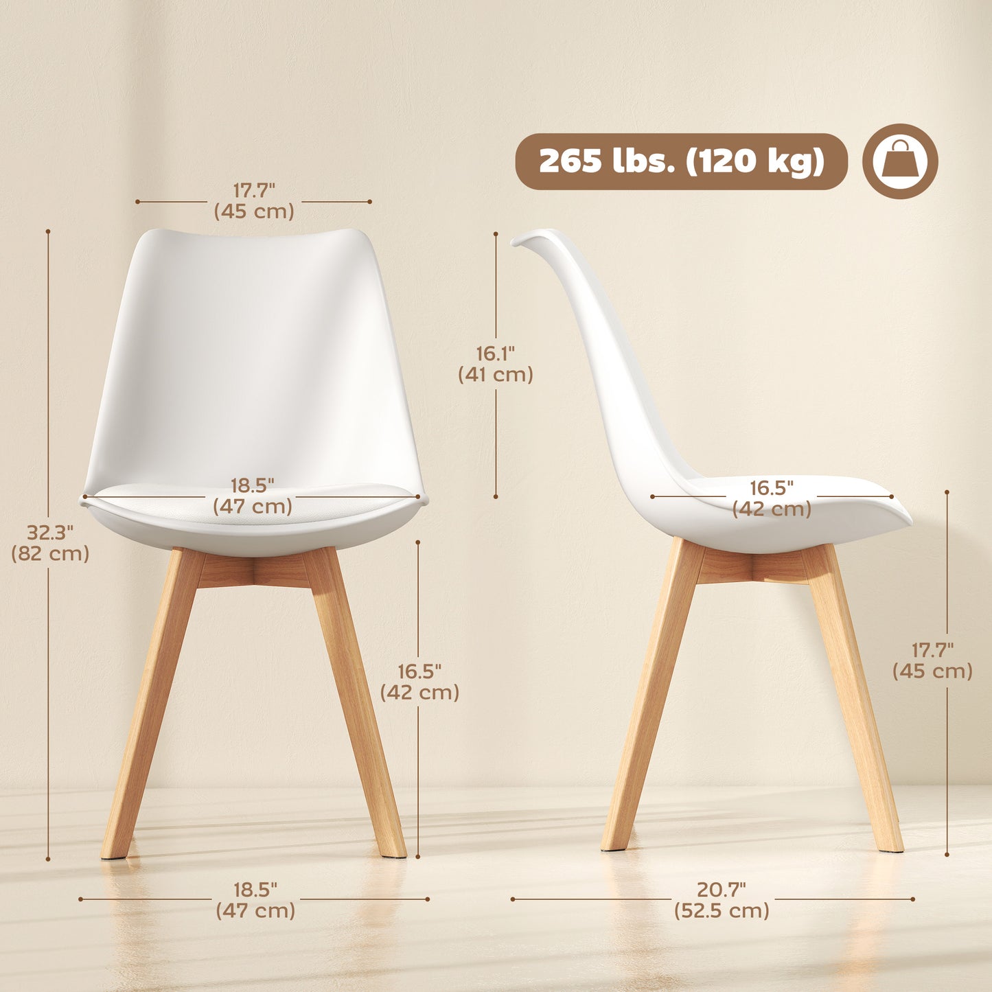 Modern Dining Table Chairs Set of 6, Rubber Wood Kitchen Table Chairs with PU Leather Cushion for Living Room, Bedroom