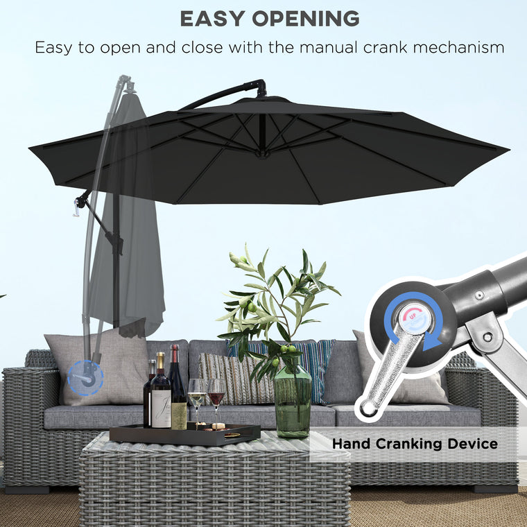 9.7ft Black Banana Cantilever Umbrella with Crank