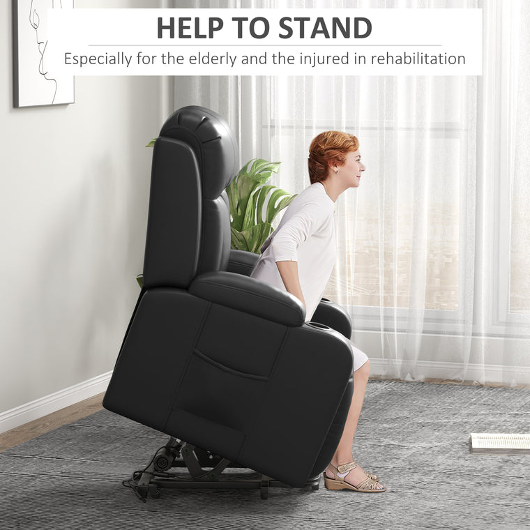 PU Leather Power Lift Recliner with Cup Holders