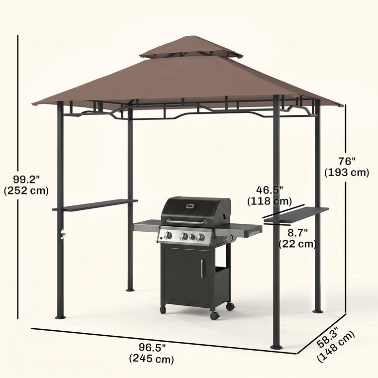 8' x 5' Coffee BBQ Grill Gazebo with Double-Tiered Canopy