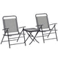 Folding Bistro Set, Small Patio Set with Back Adjustable Chairs and Glass Top Table for Garden, Balcony, Porch, Grey
