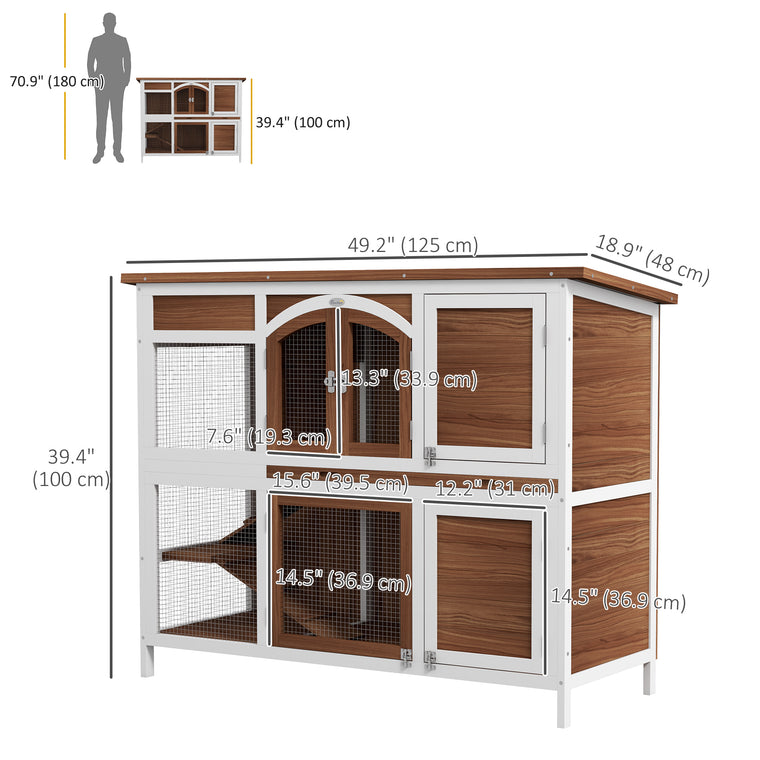 Two-Tier Wooden Rabbit Hutch with Openable Roof & Tray