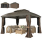 10' x 12' Hardtop Gazebo Canopy with Double Roof, Netting and Curtains for Garden, Backyard, Deck, Coffee