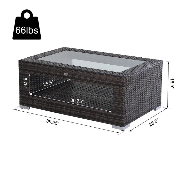 2-Tier Rattan Coffee Table with Glass Top