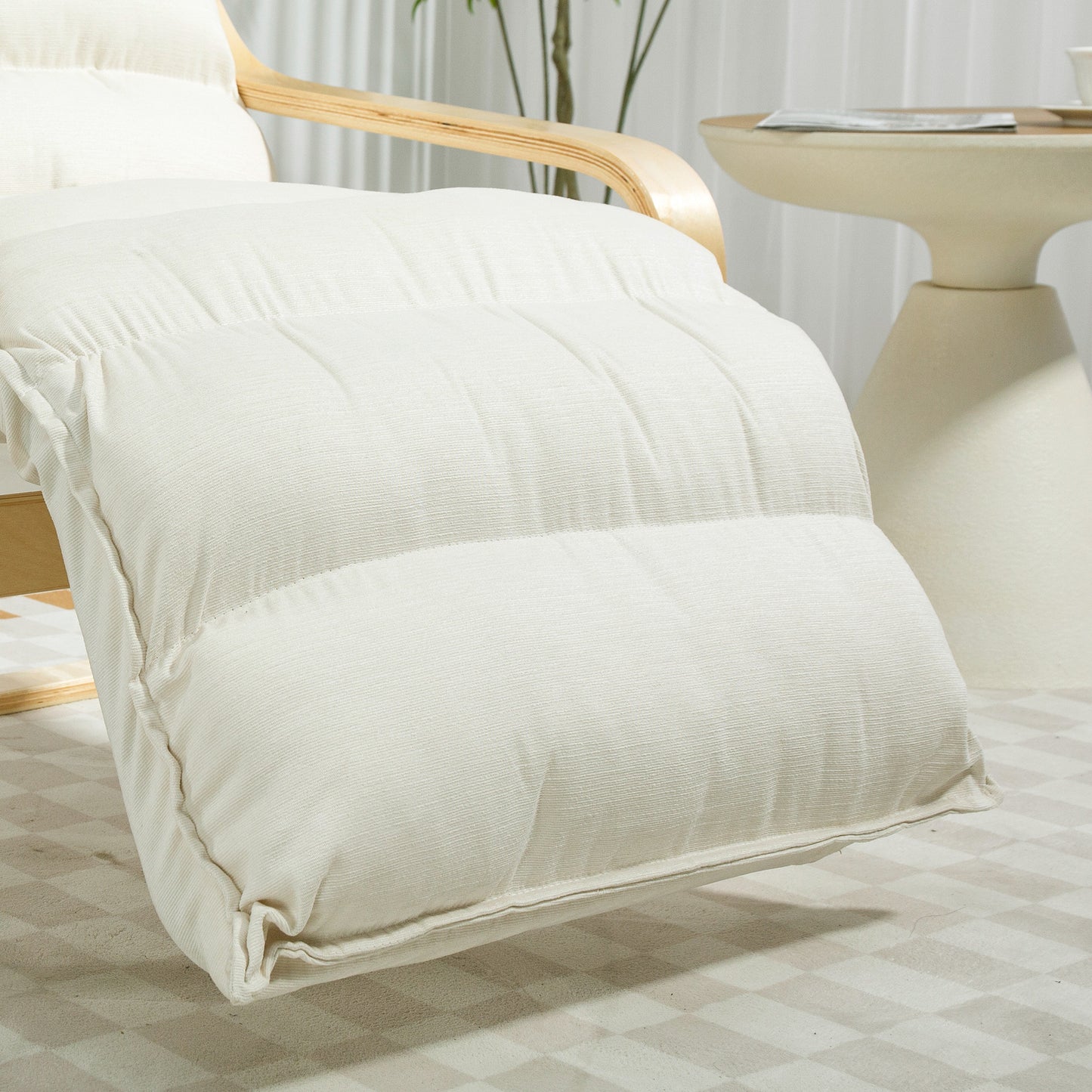 Accent Chair, Velvet Upholstered Living Room Chair with Footrest, Wood Frame, Cream White