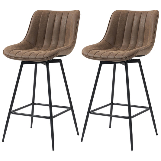 Counter Height PU Leather Bar Stools Set of 2 - Brown