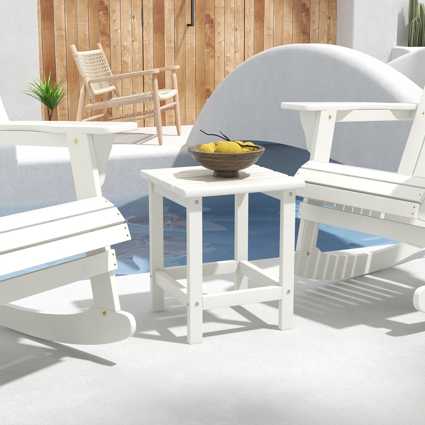 Side Table, Square Patio End Table, Weather Resistant 15" Outdoor HDPE Table for Porch, Balcony, White