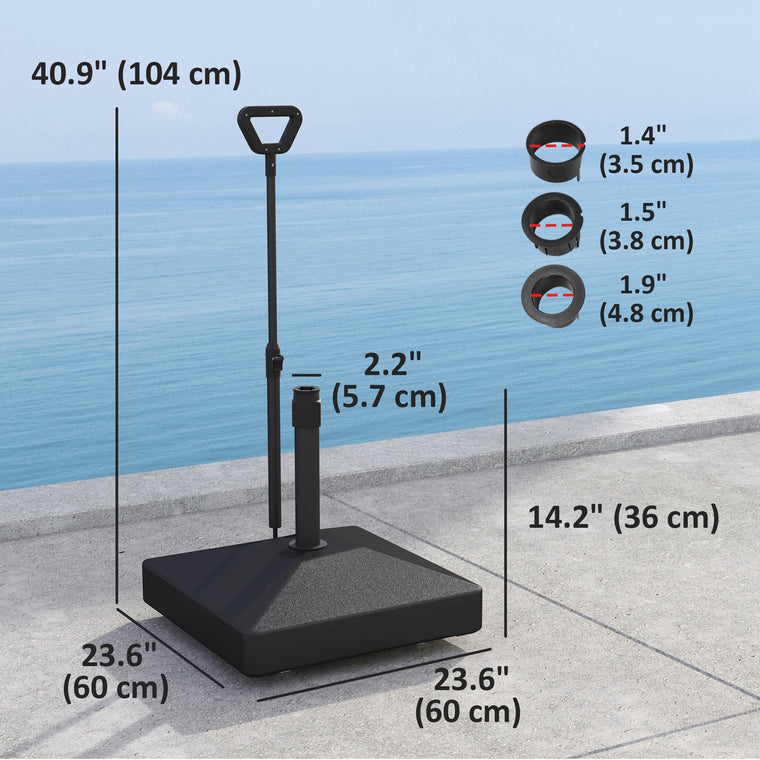 Black Plastic Square Umbrella Base with Wheels, Up to 121lb